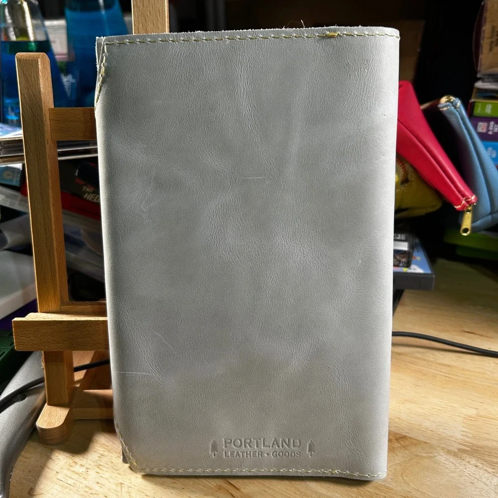 Portland Leather Goods Grey Leather Envelope Notebook Cover A6 Pocket Snap Case